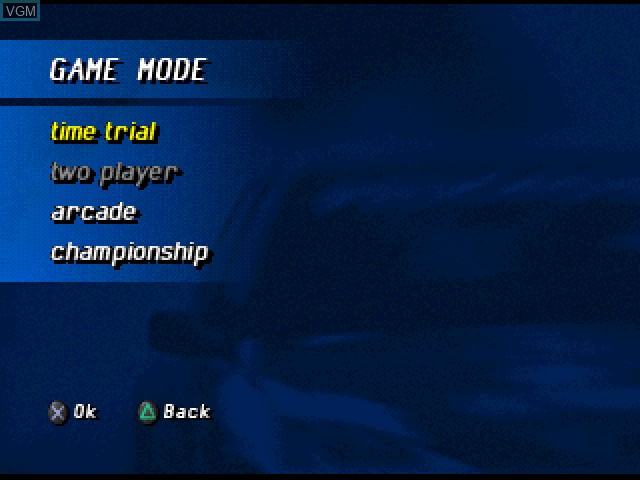 Menu screen of the game Mobil 1 Rally Championship on Sony Playstation