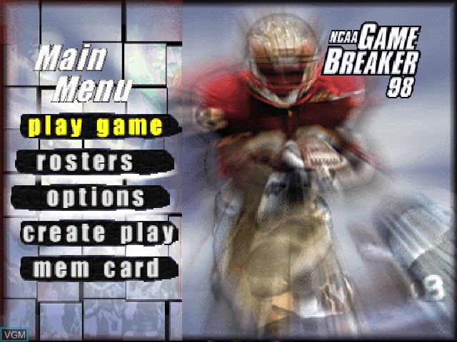Menu screen of the game NCAA GameBreaker 98 on Sony Playstation