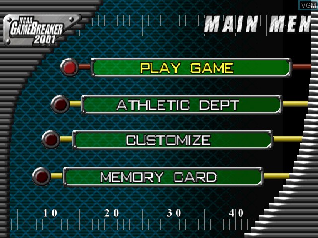 Menu screen of the game NCAA GameBreaker 2001 on Sony Playstation