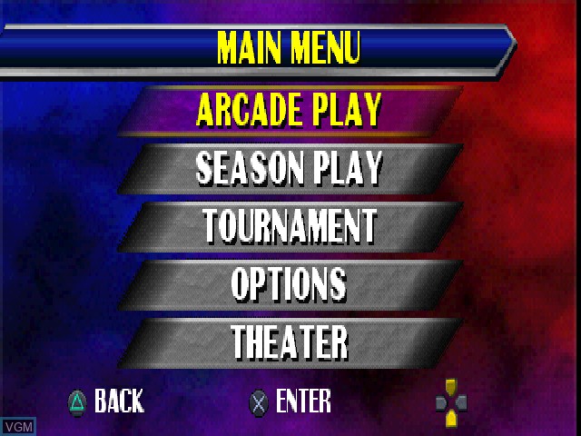 Menu screen of the game NFL Blitz on Sony Playstation