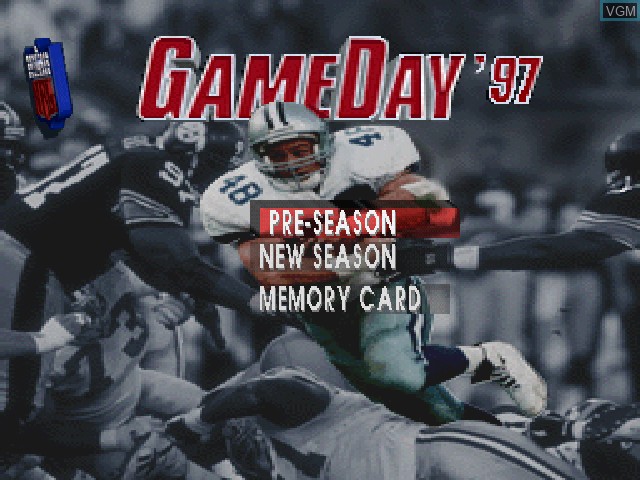 Menu screen of the game NFL GameDay '97 on Sony Playstation