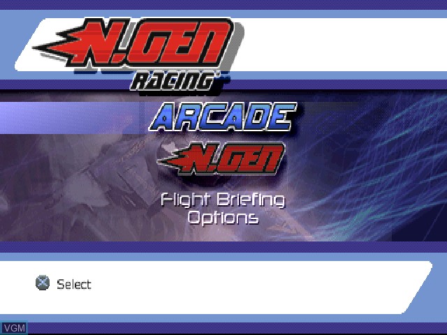 Menu screen of the game NGEN Racing on Sony Playstation