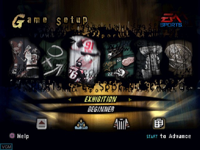 Menu screen of the game NHL 99 on Sony Playstation