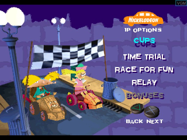 Menu screen of the game NickToons Racing on Sony Playstation