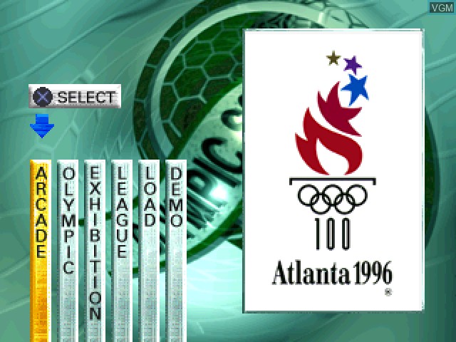 Menu screen of the game Olympic Soccer - Atlanta 1996 on Sony Playstation