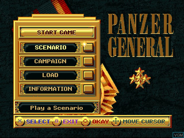 Menu screen of the game Panzer General on Sony Playstation
