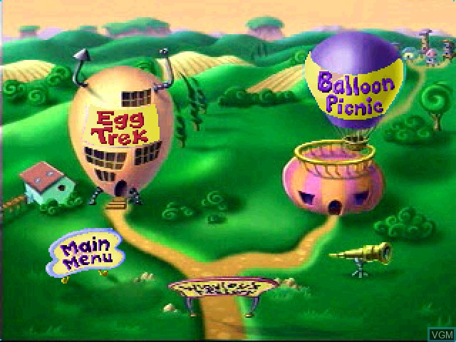 Menu screen of the game Secret of Googol 7, The - Eggs All Around - Egg Trek - Balloon Picnic on Sony Playstation
