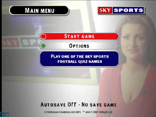 Menu screen of the game Sky Sports Football Quiz on Sony Playstation