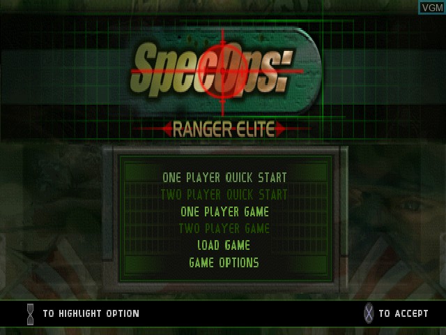 Menu screen of the game Spec Ops - Ranger Elite on Sony Playstation