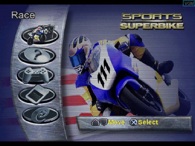 Menu screen of the game Sports Superbike on Sony Playstation