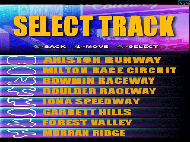 Menu screen of the game Stock Car Racer on Sony Playstation
