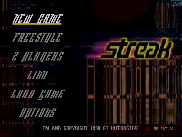 Menu screen of the game Streak - Hoverboard Racing on Sony Playstation