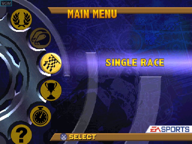 Menu screen of the game Superbike 2000 on Sony Playstation