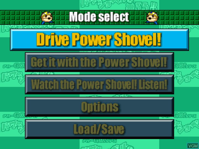 Menu screen of the game Power Shovel on Sony Playstation