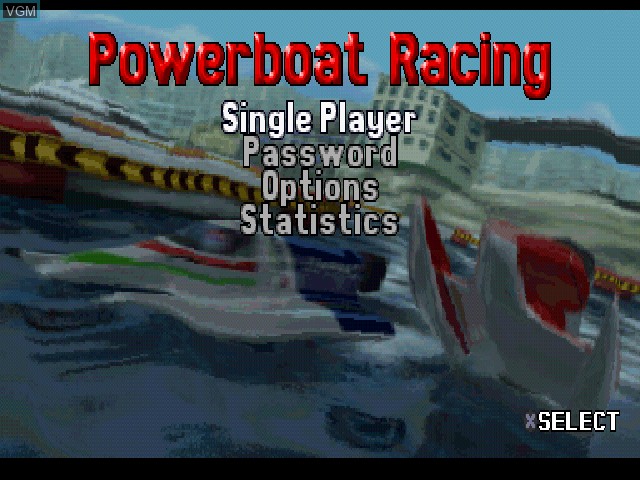 Menu screen of the game VR Sports Powerboat Racing on Sony Playstation
