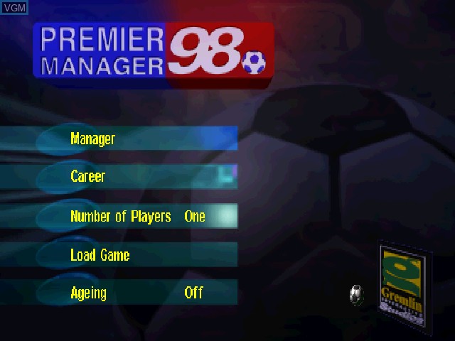 Menu screen of the game Premier Manager 98 on Sony Playstation