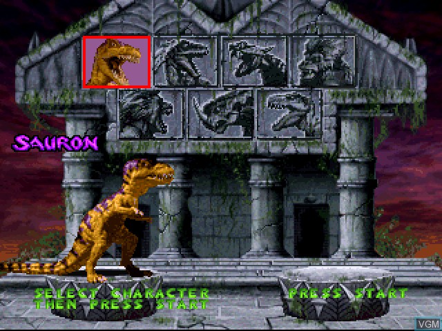 Menu screen of the game Primal Rage on Sony Playstation