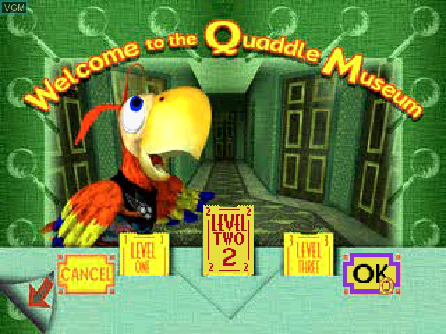 Menu screen of the game Quaddle Family Mysteries, The 2 - The Case of the Scarce Scarab - Garden on Sony Playstation