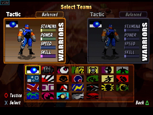 Menu screen of the game Rageball on Sony Playstation