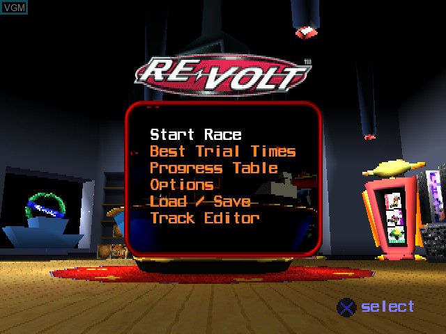 Menu screen of the game Re-Volt on Sony Playstation