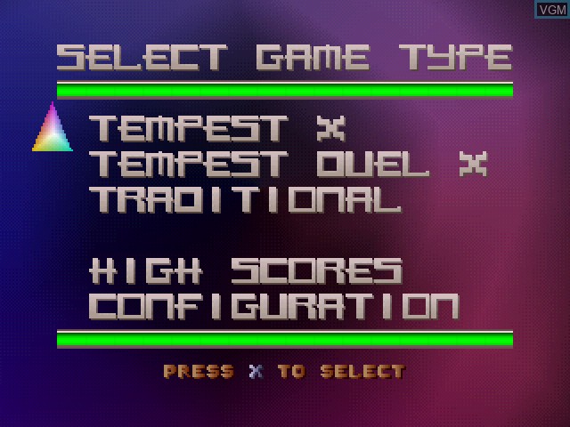 Menu screen of the game Tempest X3 on Sony Playstation