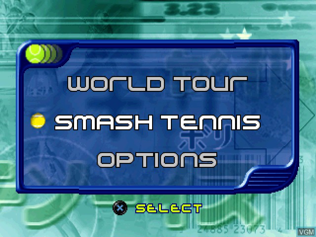 Menu screen of the game Tennis Arena on Sony Playstation