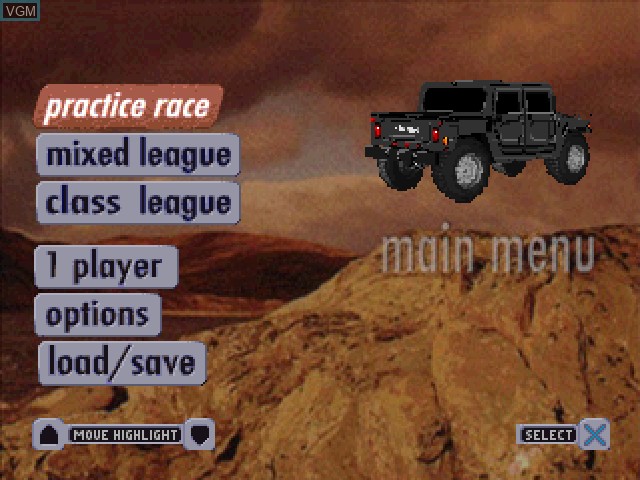 Menu screen of the game Test Drive - Off-Road on Sony Playstation