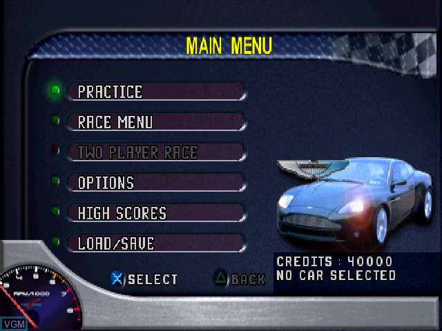Menu screen of the game Test Drive 6 on Sony Playstation