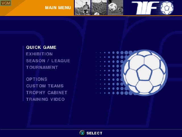 Menu screen of the game This is Football 2 on Sony Playstation