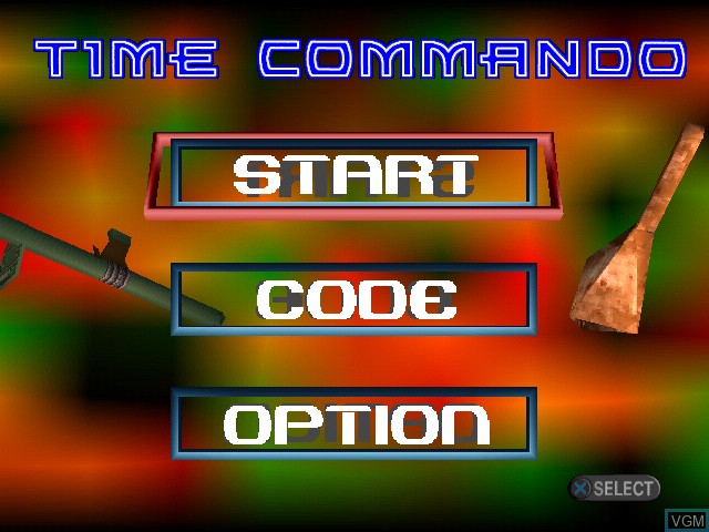 Menu screen of the game Time Commando on Sony Playstation