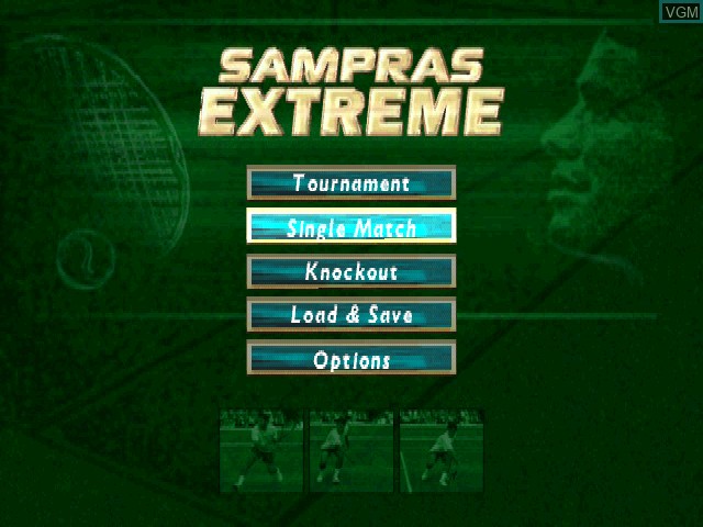 Menu screen of the game Sampras Extreme Tennis on Sony Playstation