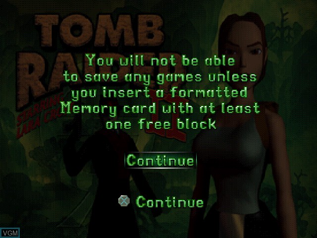 Menu screen of the game Tomb Raider II - Starring Lara Croft on Sony Playstation