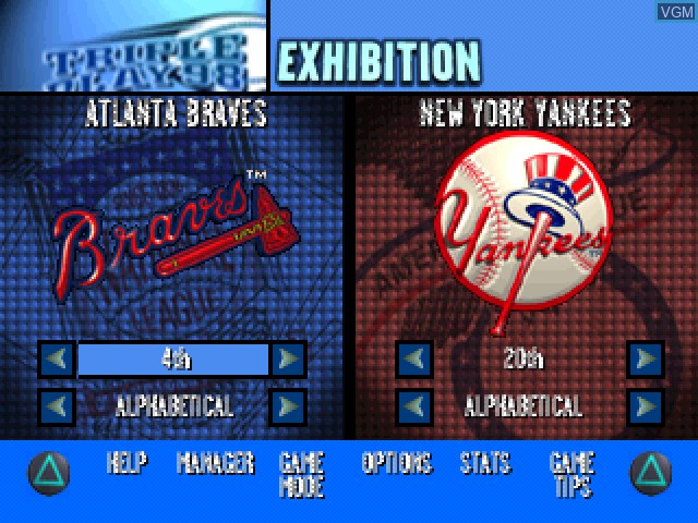 Menu screen of the game Triple Play '98 on Sony Playstation