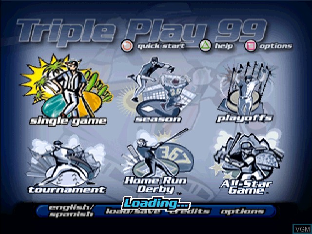 Menu screen of the game Triple Play '99 on Sony Playstation