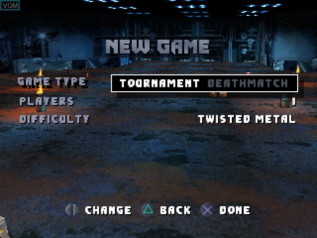 Menu screen of the game Twisted Metal III on Sony Playstation