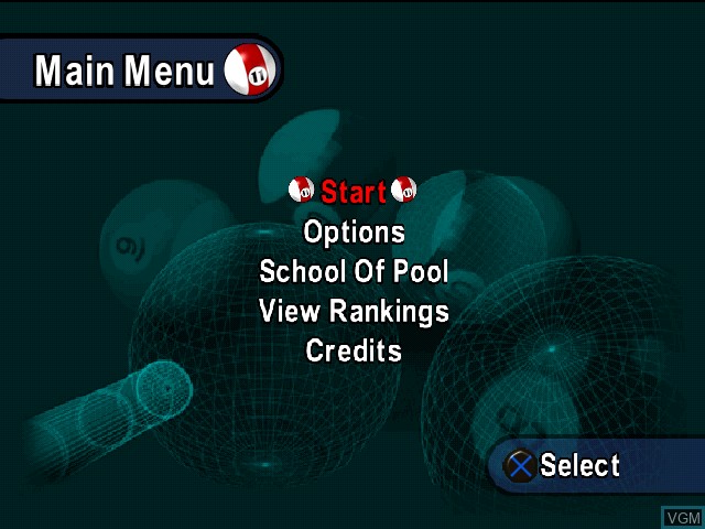 Menu screen of the game Ultimate 8 Ball on Sony Playstation