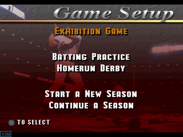 Menu screen of the game VR Baseball '97 on Sony Playstation