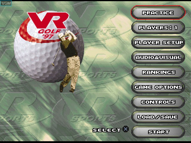 Menu screen of the game VR Golf '97 on Sony Playstation