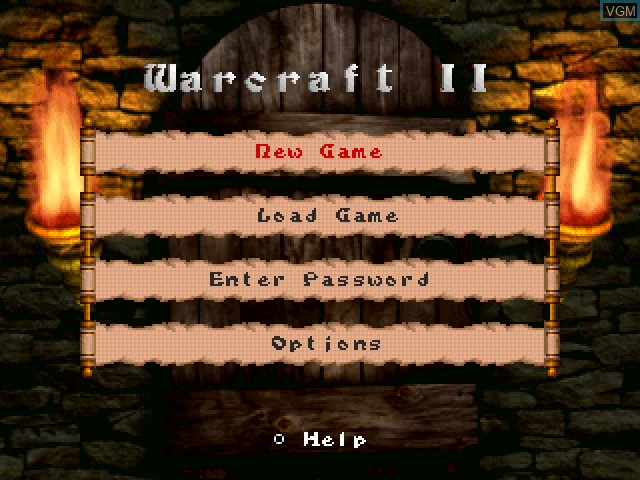 Menu screen of the game Warcraft II - The Dark Saga on Sony Playstation