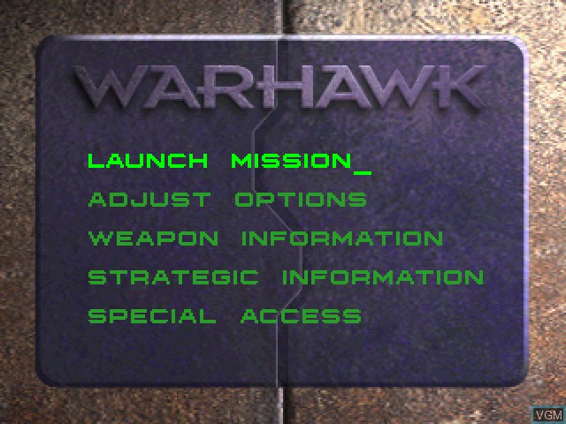 Menu screen of the game WarHawk on Sony Playstation