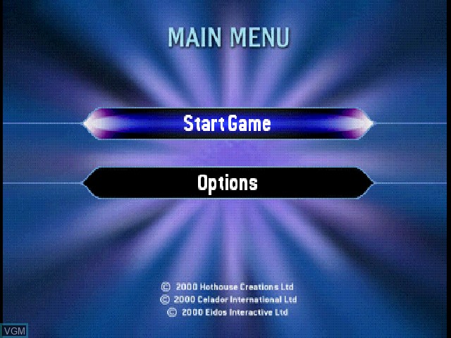 Menu screen of the game Who Wants to Be a Millionaire? on Sony Playstation