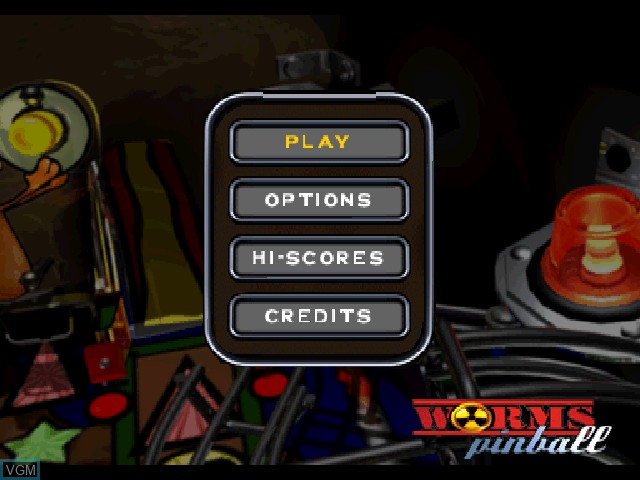 Menu screen of the game Worms Pinball on Sony Playstation