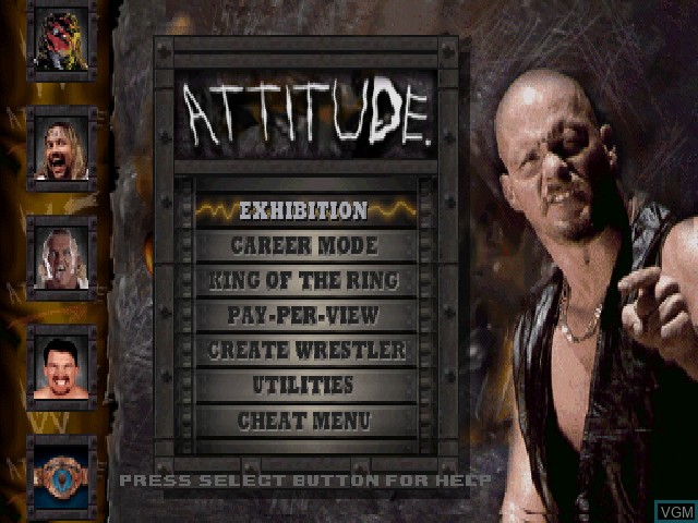 Menu screen of the game WWF Attitude on Sony Playstation