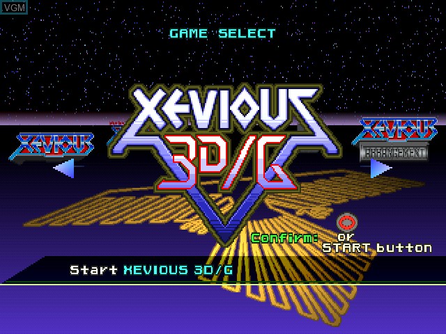 Menu screen of the game Xevious 3D/G+ on Sony Playstation
