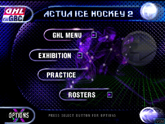 Menu screen of the game Actua Ice Hockey 2 on Sony Playstation