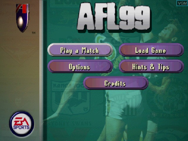 Menu screen of the game AFL 99 on Sony Playstation