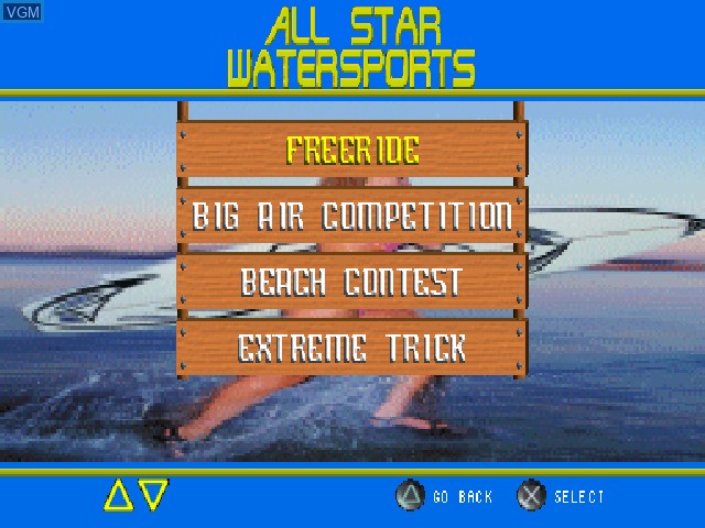 Menu screen of the game All Star Watersports on Sony Playstation
