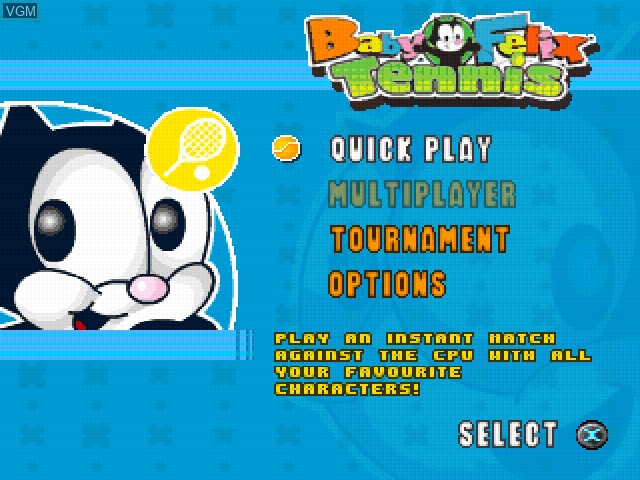 Menu screen of the game Baby Felix Tennis on Sony Playstation