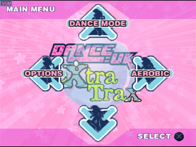 Menu screen of the game Dance - UK eXtra Trax on Sony Playstation