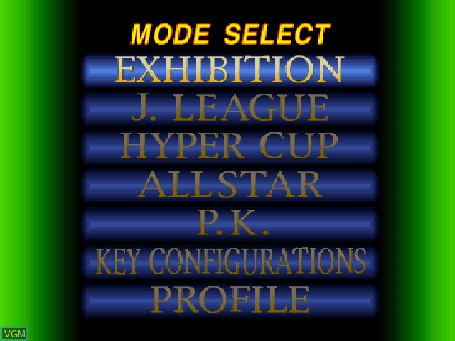 Menu screen of the game J.League Jikkyou Winning Eleven '97 on Sony Playstation
